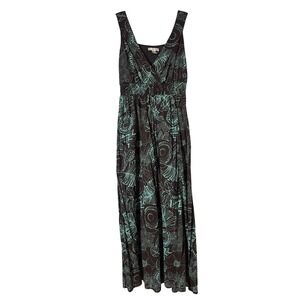 Vasna Desire Maxi Dress Medium Y2K Boho Botanical Print Brown Teal